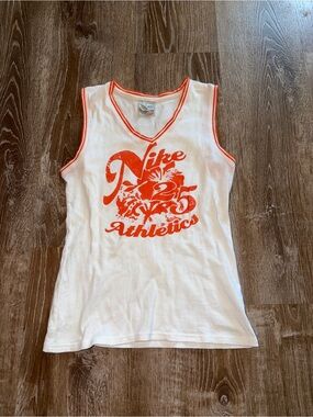 Vintage Y2K Nike White Tank with Orange Graphic and Trim